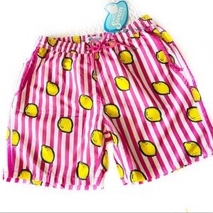 Mr. Swim Lemon Stripes Magenta/White Swim Trunks Men’s Size Large, NWT